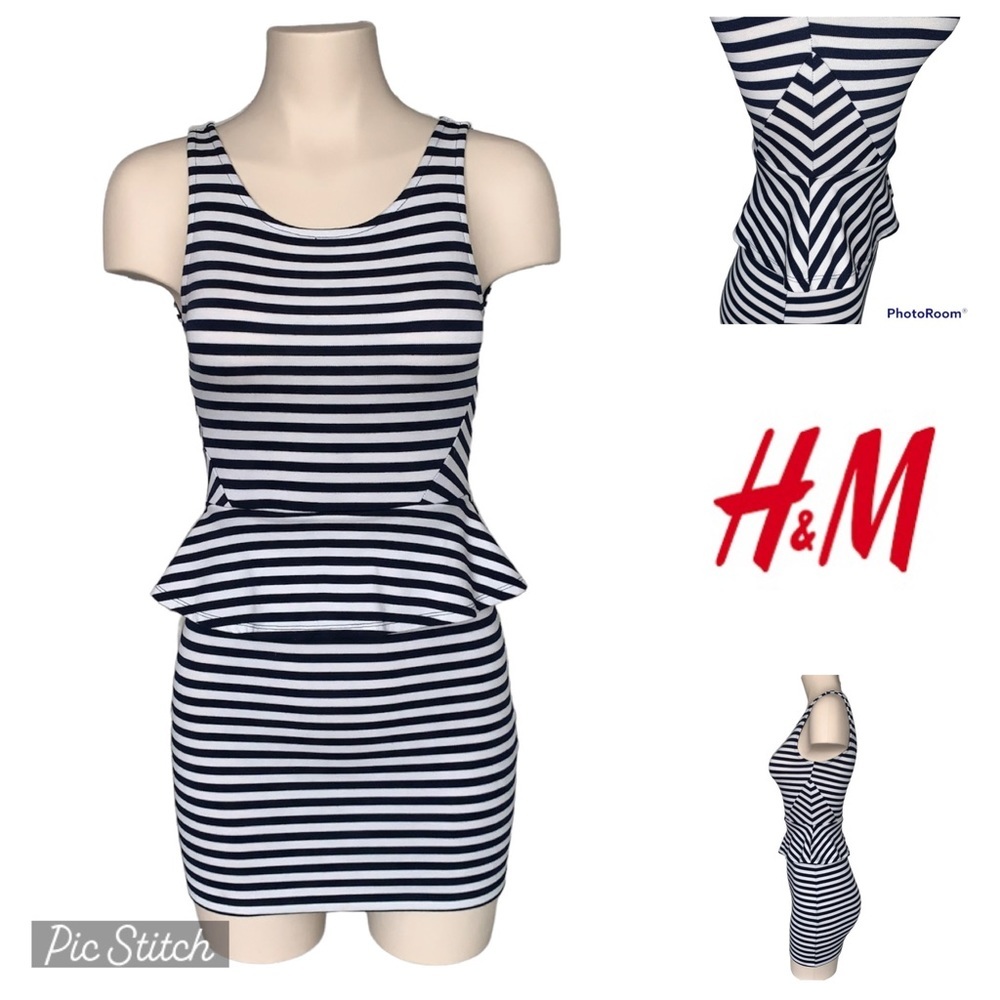 𝅺3/$30 Peplum Striped Fitted Flattering Dress Nautical